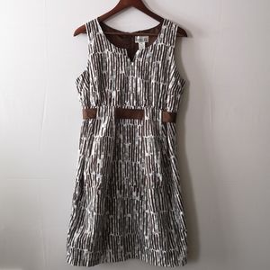 Robbie Bee Dress 10 Petites Brown-Gray, Ribbon Tie